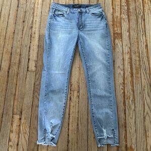 Judy Blue Relaxed Fit Jeans Sz 9/29 Blue Medium Wash Step Chewed Hem JB88609